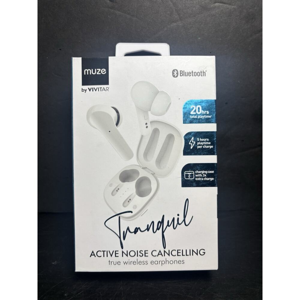Muze by Vivitar Tranquil Active Noise Cancelling True Wireless Earbuds White NEW